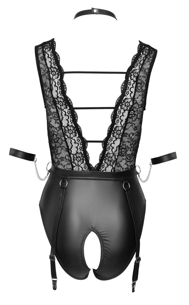 Strapsbody ouvert im Mattlook mit Spitze - Hinreissend