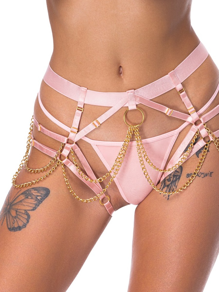Stretch Harness String Damen Rosé mit Ketten – Bad Kitty