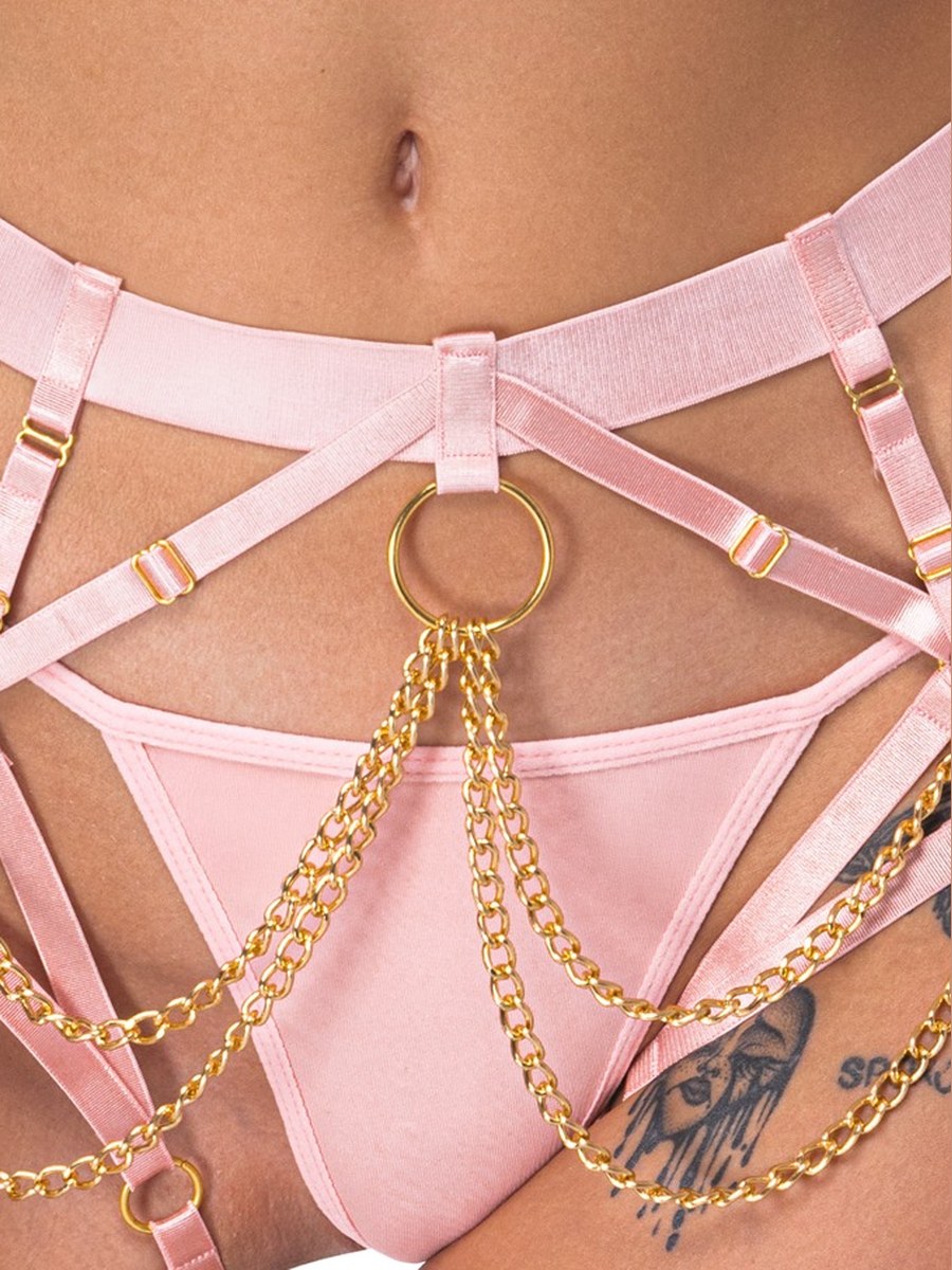 Stretch Harness String Damen Rosé mit Ketten – Bad Kitty