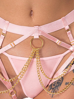 Stretch Harness String Damen Rosé mit Ketten – Bad Kitty