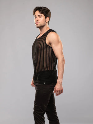 Seitenansicht: Seitliche Ansicht des Tanktops mit transparenten Partien – TOF Paris

