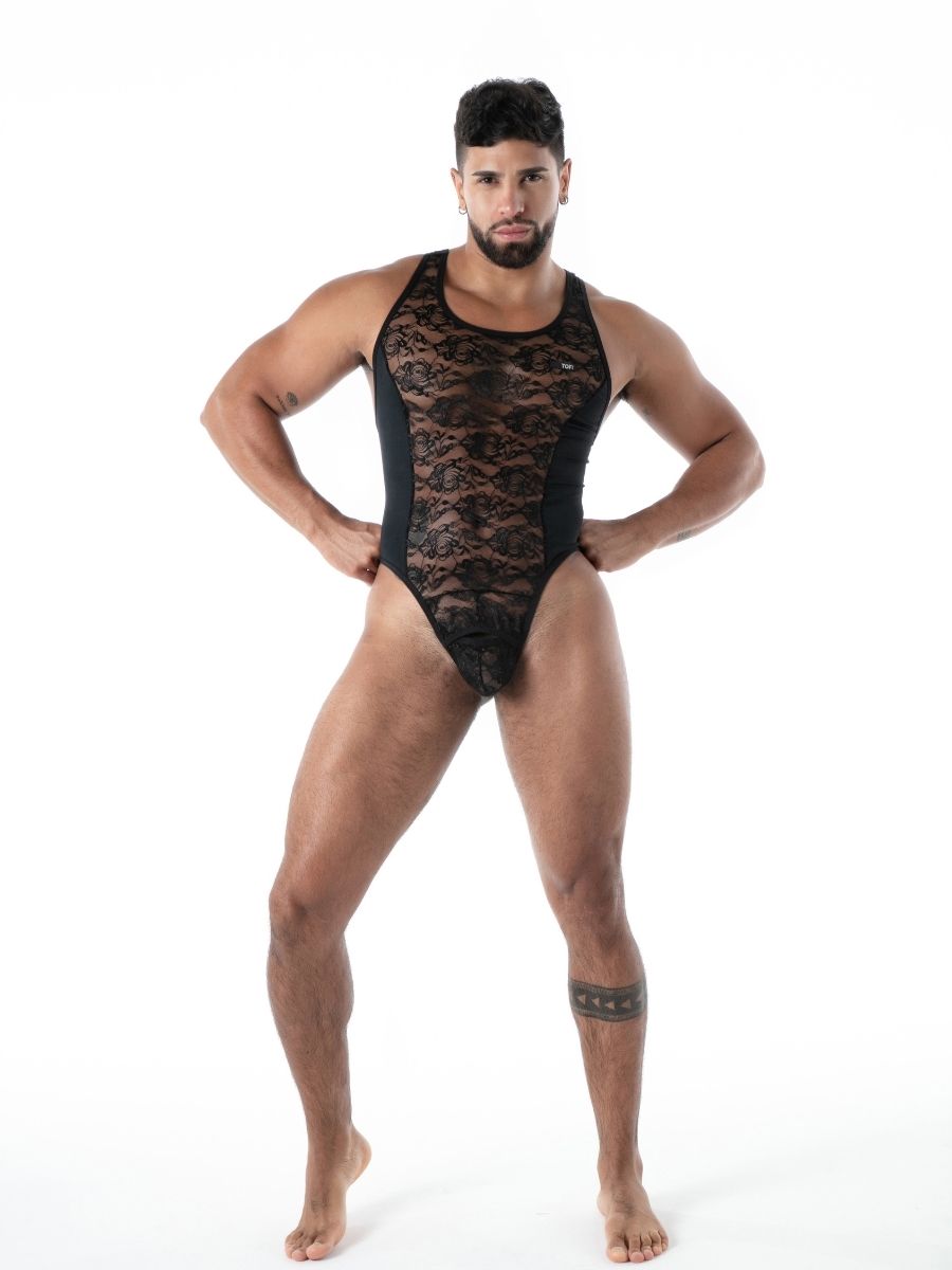 FLUID Spitzen Stringbody schwarz – TOF Paris