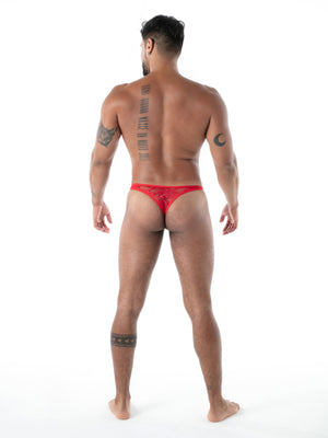 FLUID Spitzen G-Thong rot von TOF Paris – Rückansicht