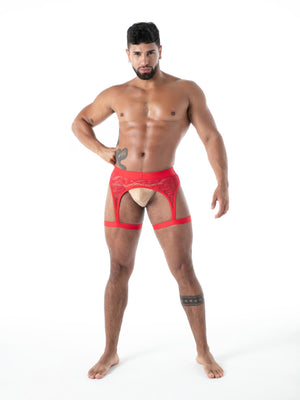 FLUID Strumpfhalter aus Spitze rot – TOF Paris