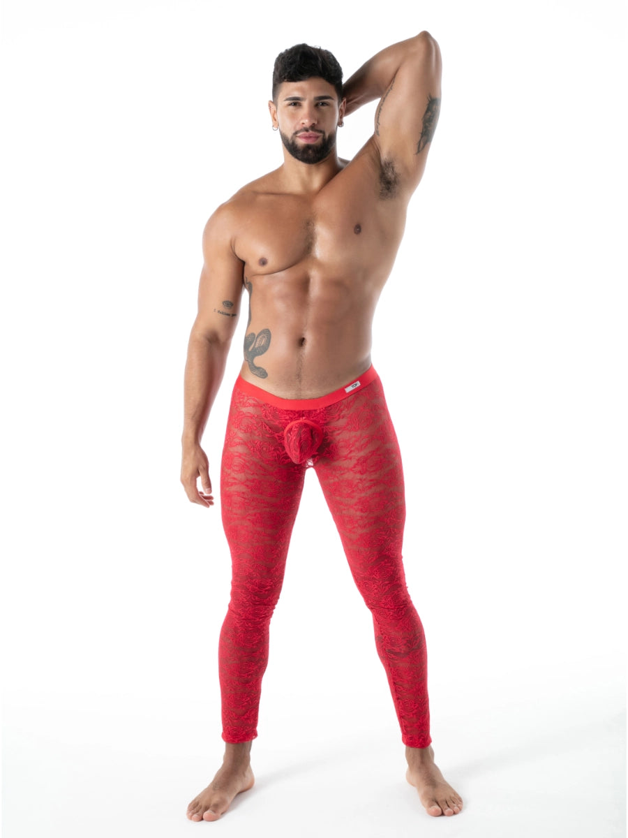 FLUID Spitzen-Leggings mit Ausschnitt rot – TOF Paris