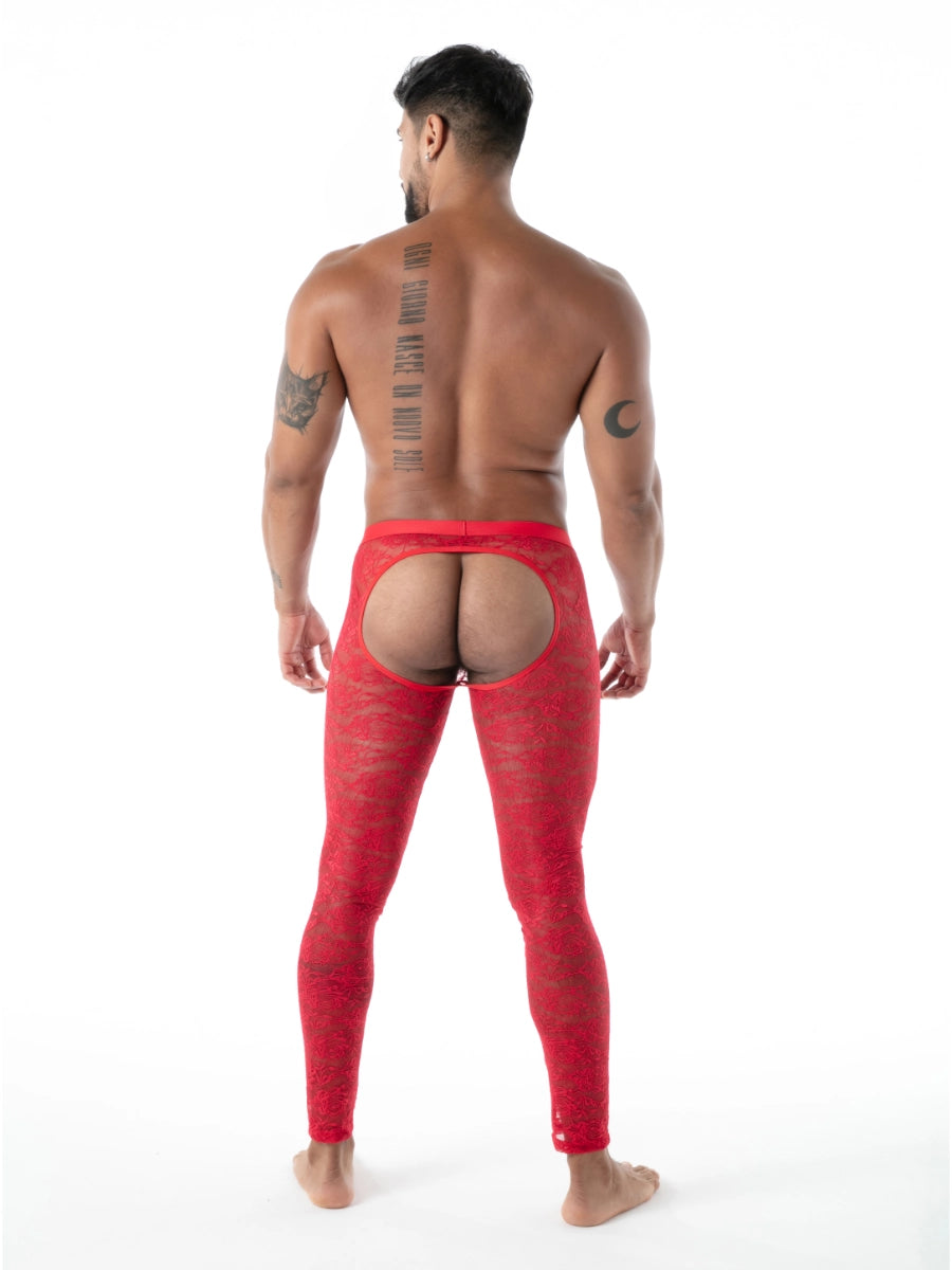 FLUID Spitzen-Leggings mit Ausschnitt rot – TOF Paris