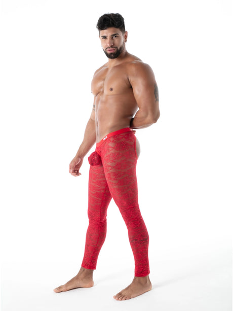 FLUID Spitzen-Leggings mit Ausschnitt rot – TOF Paris