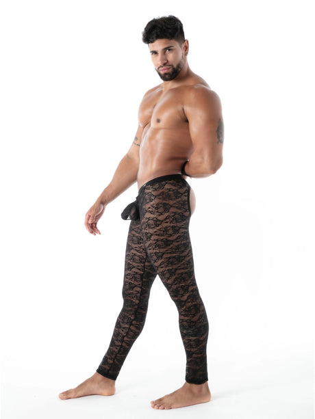 FLUID Spitzen-Leggings mit Ausschnitt schwarz – TOF Paris