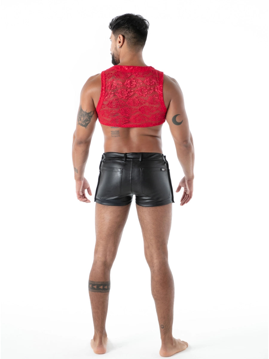 FLUID Spitzen Crop-Top mit Reissverschluss rot – TOF Paris