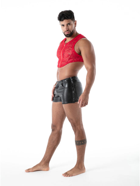 FLUID Spitzen Crop-Top mit Reissverschluss rot – TOF Paris