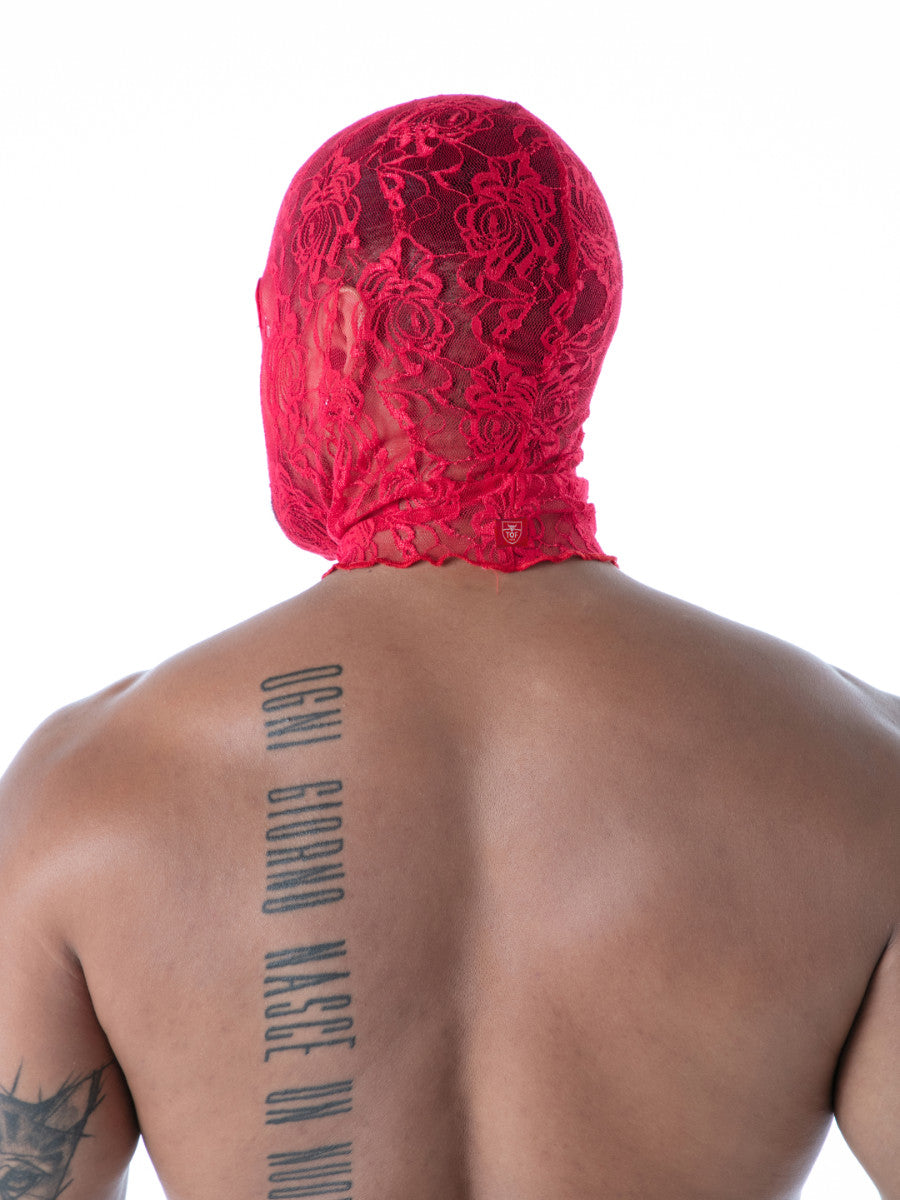 Spitzen-Maske rot von TOF Paris – Rückansicht