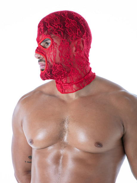 Spitzen-Maske rot von TOF Paris – Seitenansicht