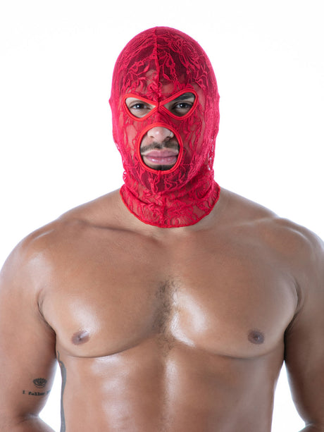 Spitzen-Maske rot von TOF Paris – Vorderansicht